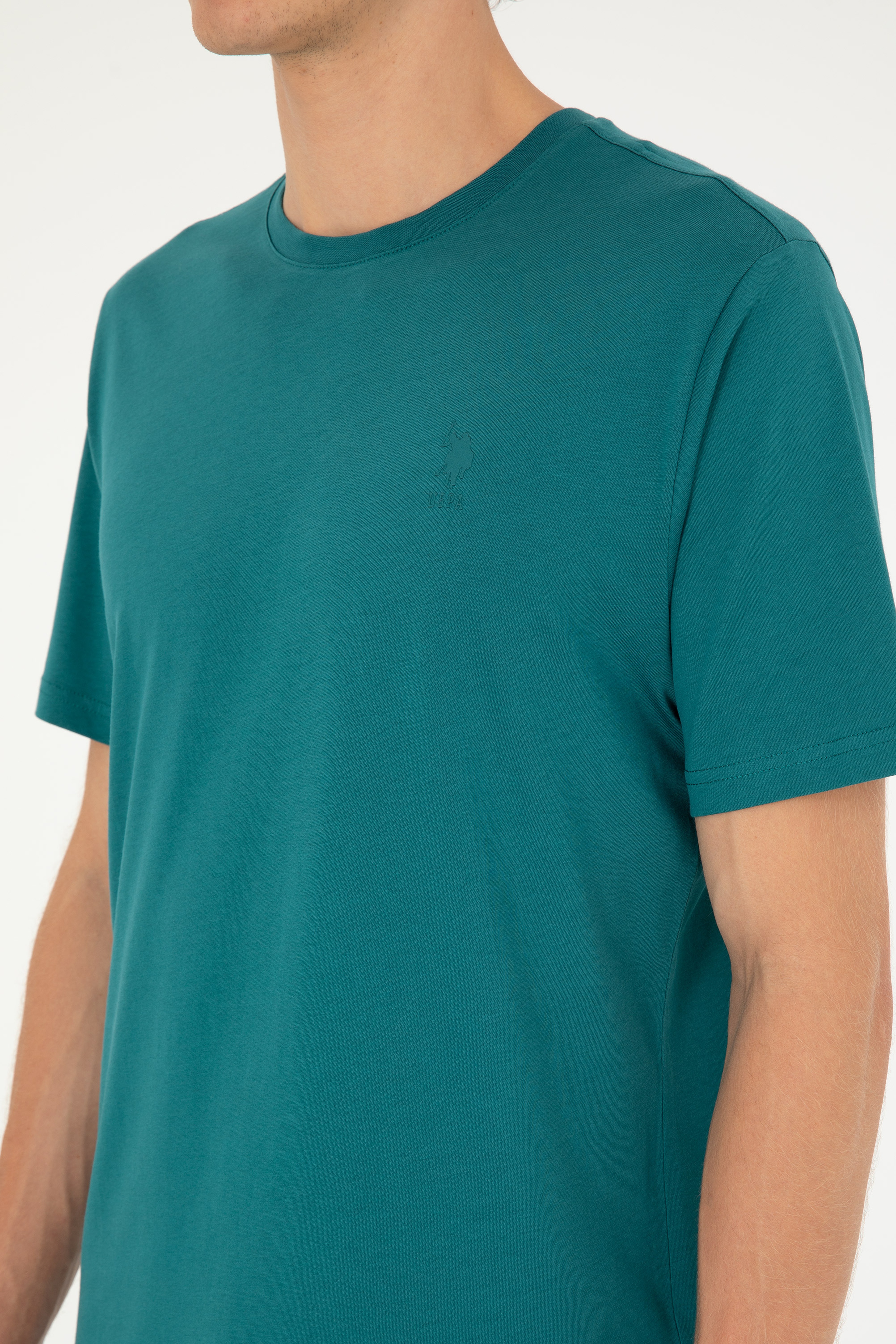 Erkek Regular Fit Bisiklet Yaka Koyu Yeşil Basic