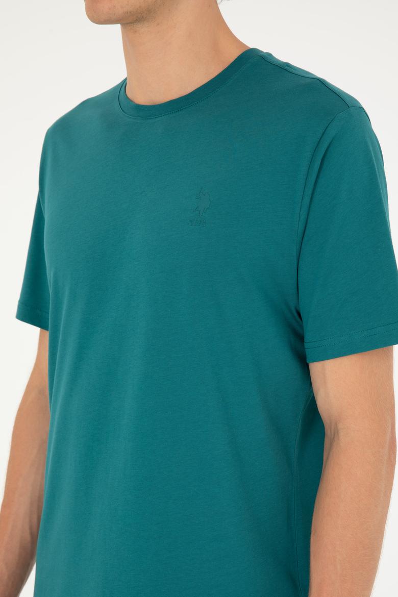 Erkek Regular Fit Bisiklet Yaka Koyu Yeşil Basic - 50294224063