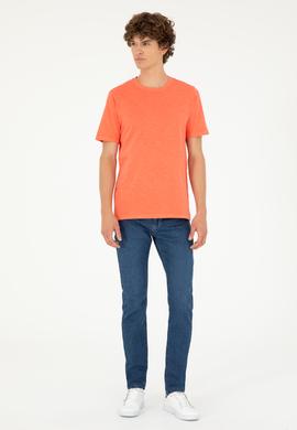 Erkek Regular Fit Bisiklet Yaka Nar Çiçeği Basic Tişört - 50279578051