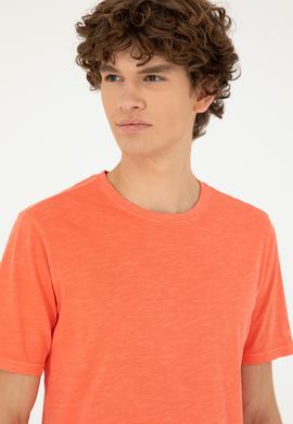 Erkek Regular Fit Bisiklet Yaka Nar Çiçeği Basic Tişört - 50279578051