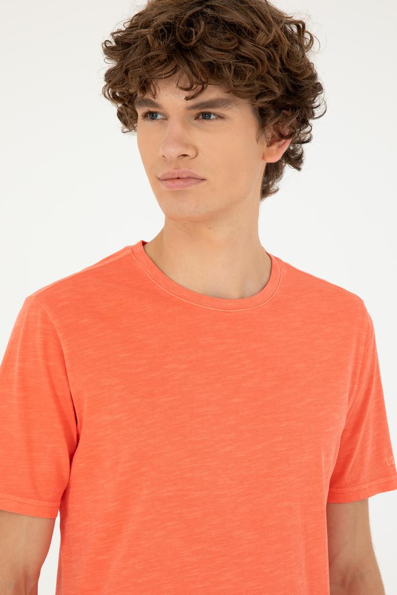 Erkek Regular Fit Bisiklet Yaka Nar Çiçeği Basic Tişört - 50279578051