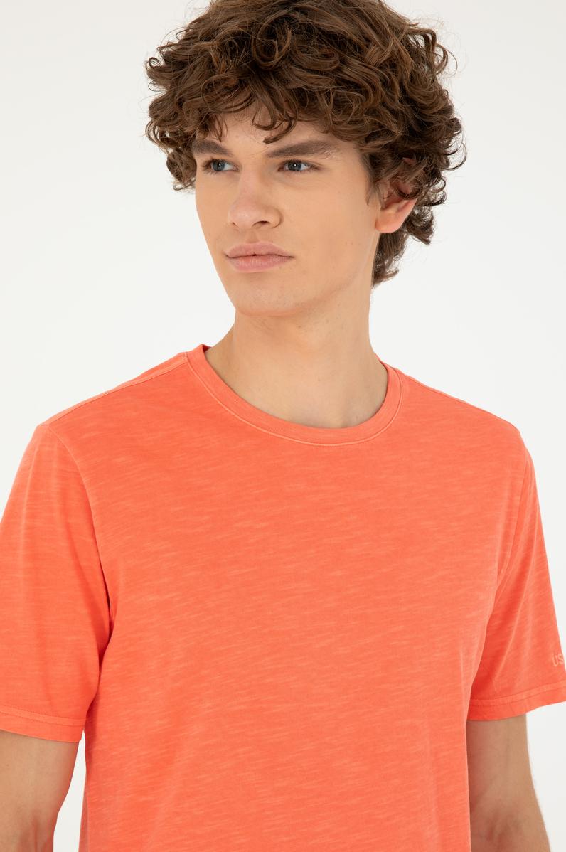 Erkek Regular Fit Bisiklet Yaka Nar Çiçeği Basic Tişört