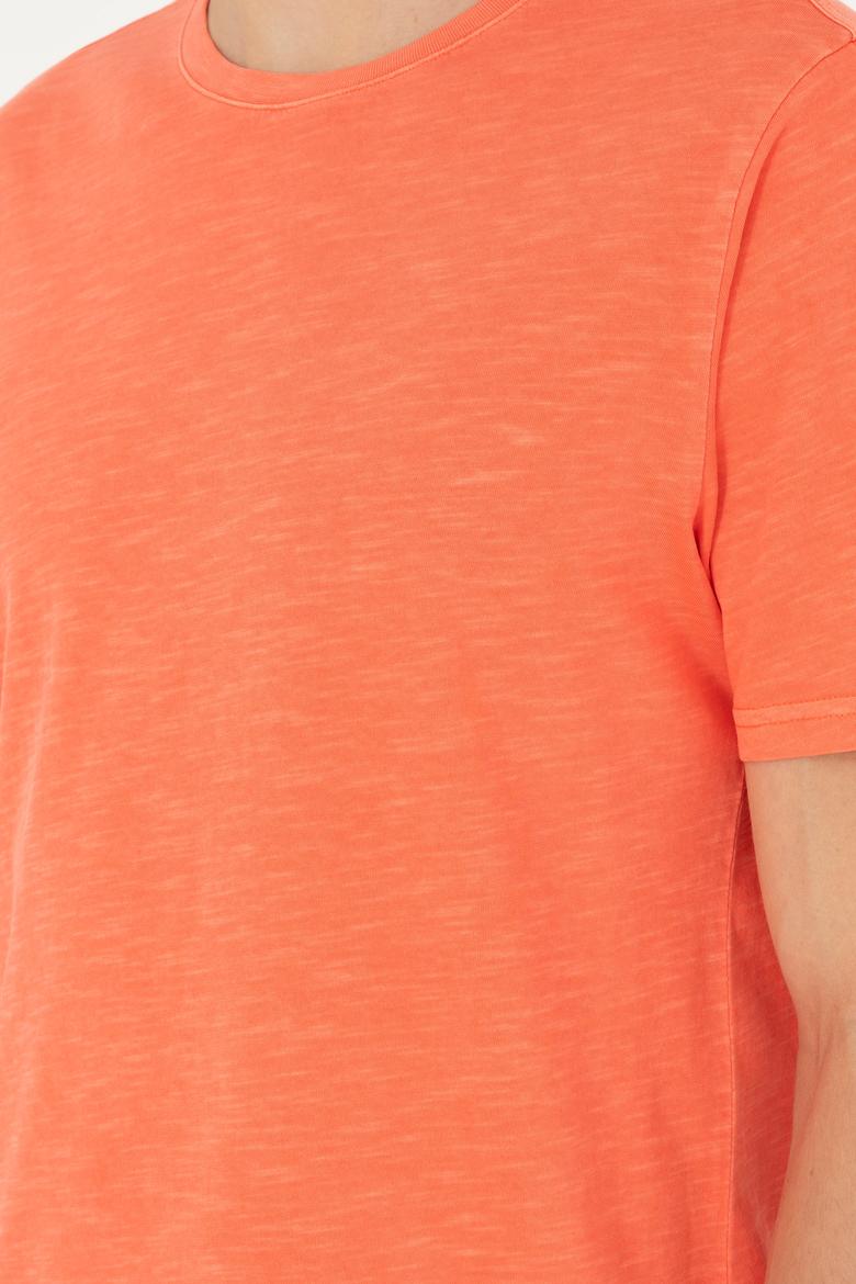 Erkek Regular Fit Bisiklet Yaka Nar Çiçeği Basic Tişört - 50279578051