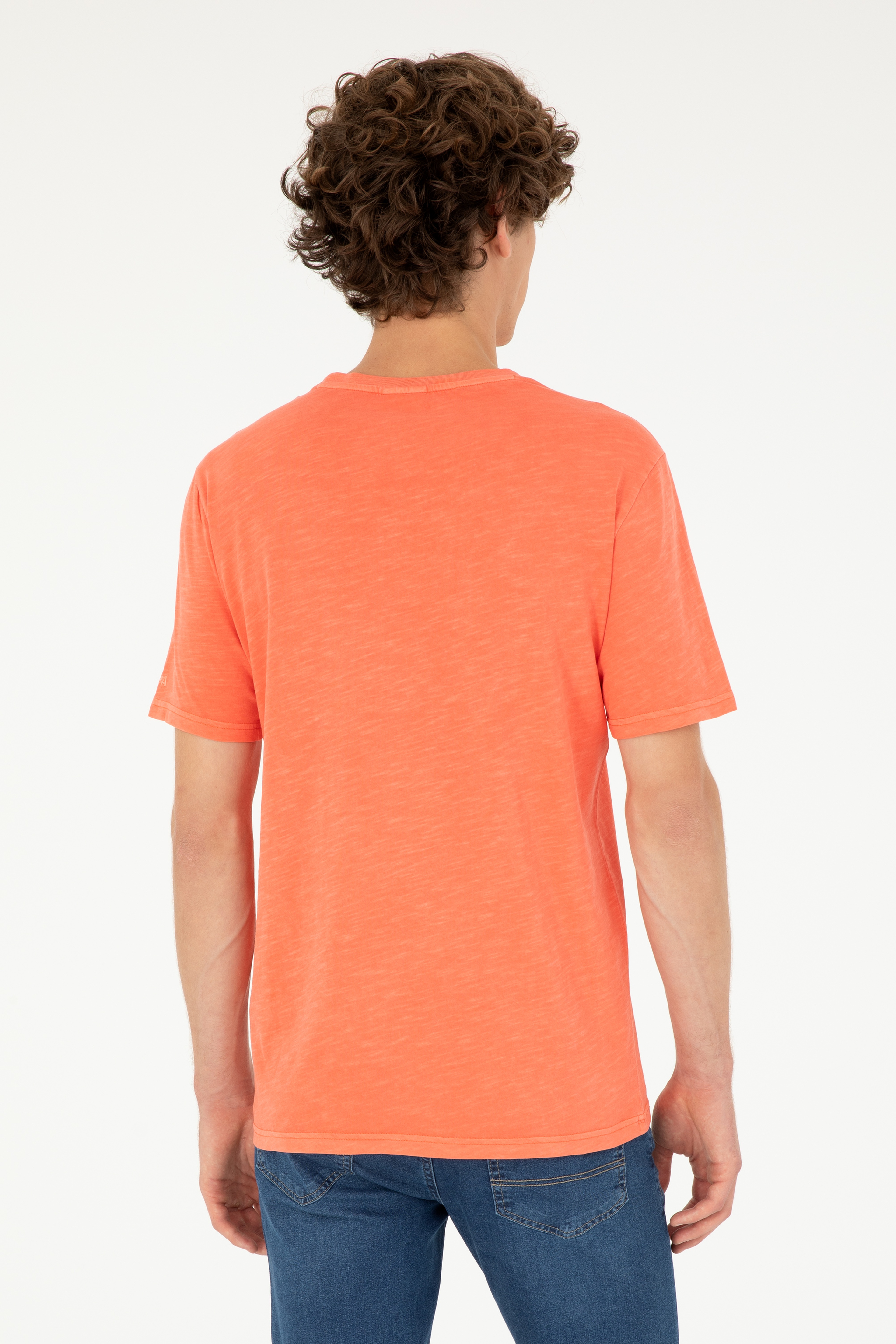 Erkek Regular Fit Bisiklet Yaka Nar Çiçeği Basic Tişört - Image 5