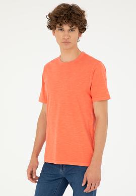 Erkek Regular Fit Bisiklet Yaka Nar Çiçeği Basic Tişört - 50279578051