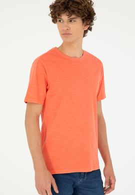 Erkek Regular Fit Bisiklet Yaka Nar Çiçeği Basic Tişört - 50279578051