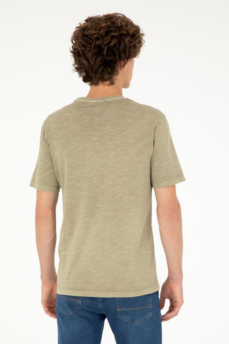 Erkek Regular Fit Bisiklet Yaka Haki Basic Tişört - 50279578011