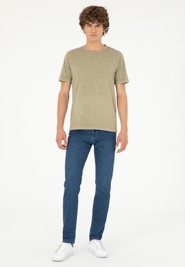 Erkek Regular Fit Bisiklet Yaka Haki Basic Tişört - 50279578011