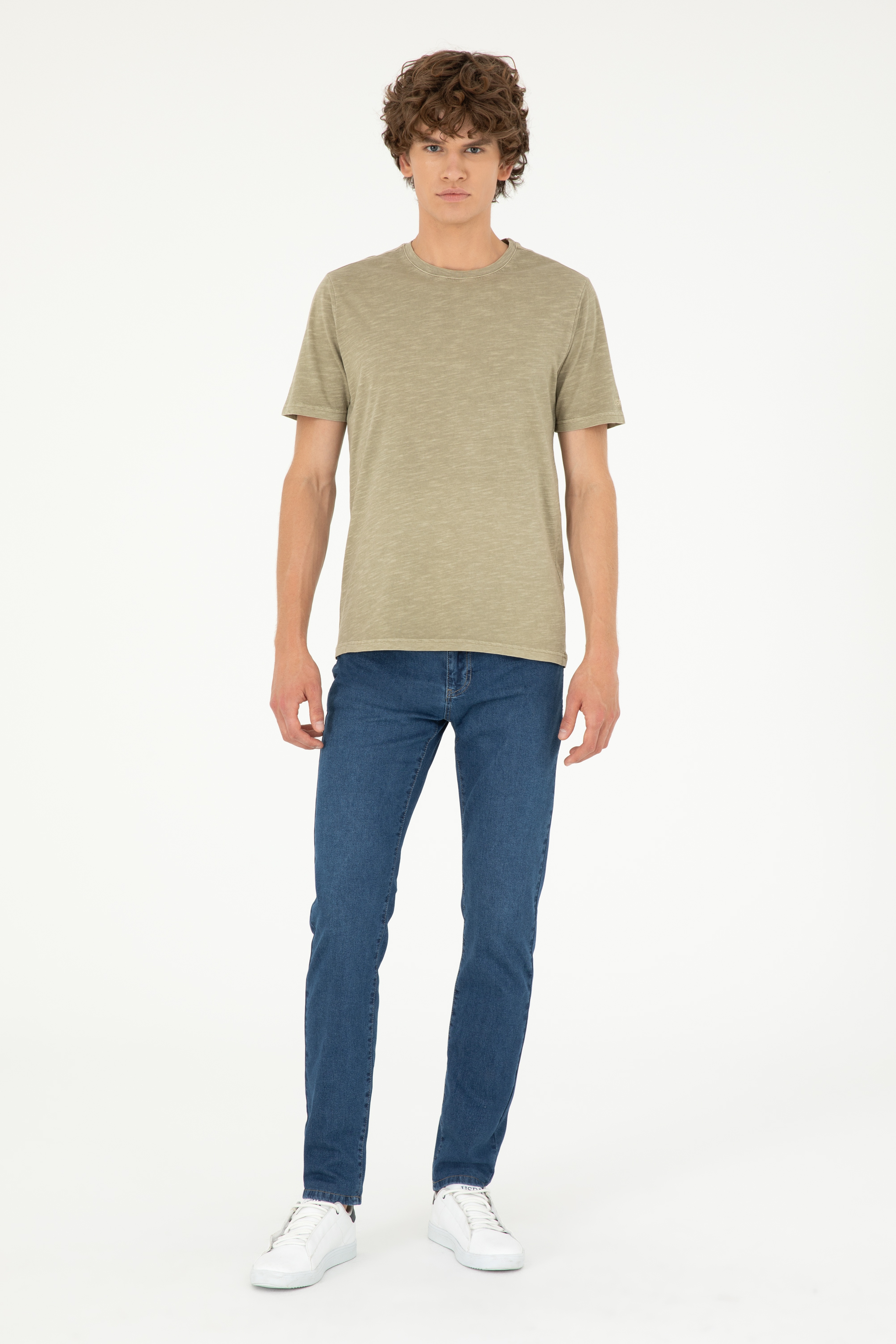 Erkek Regular Fit Bisiklet Yaka Haki Basic Tişört