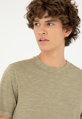 Erkek Regular Fit Bisiklet Yaka Haki Basic Tişört - 50279578011