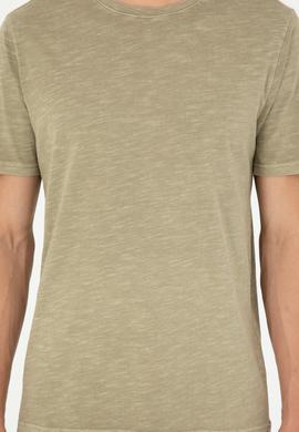 Erkek Regular Fit Bisiklet Yaka Haki Basic Tişört - 50279578011