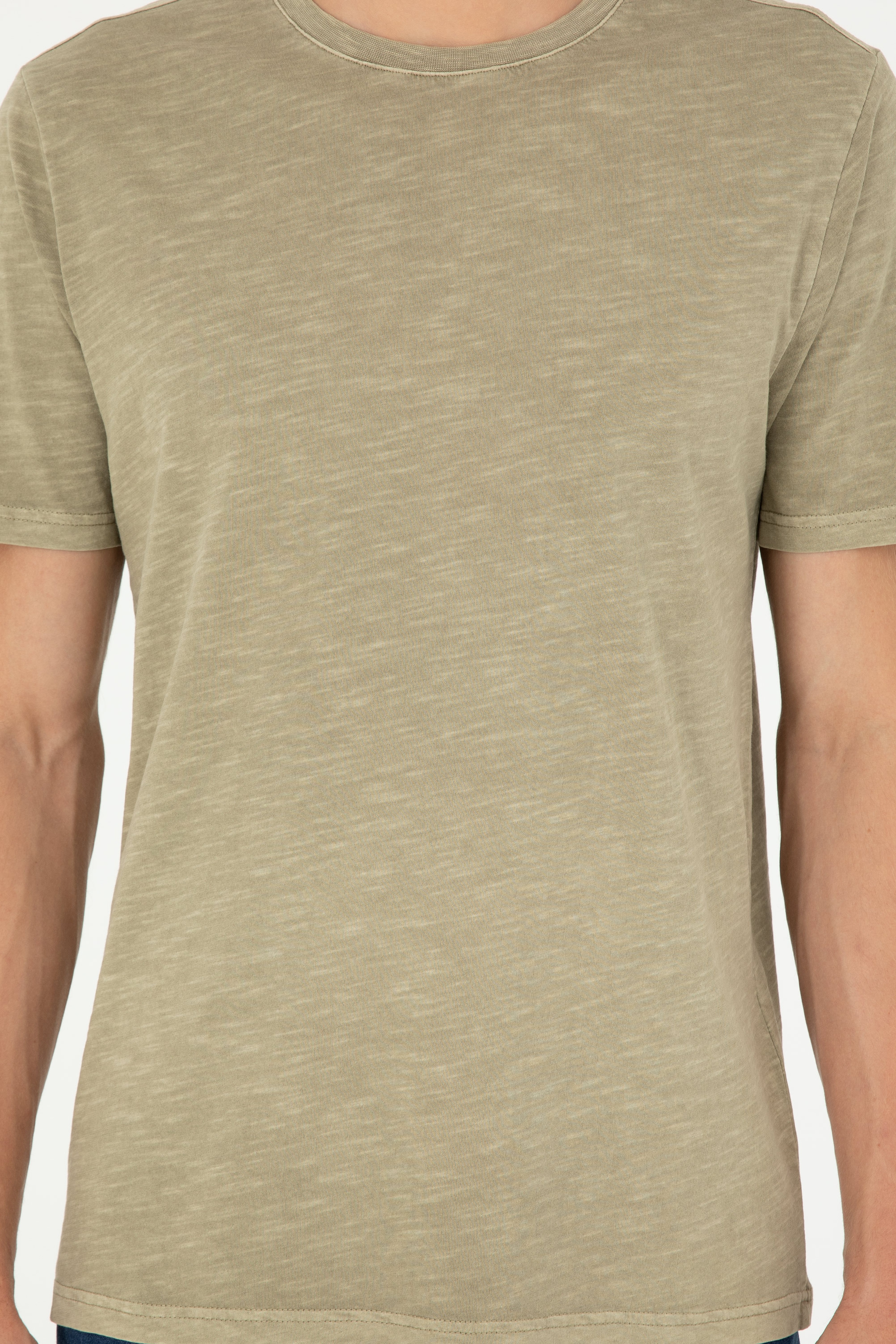 Erkek Regular Fit Bisiklet Yaka Haki Basic Tişört - Image 6