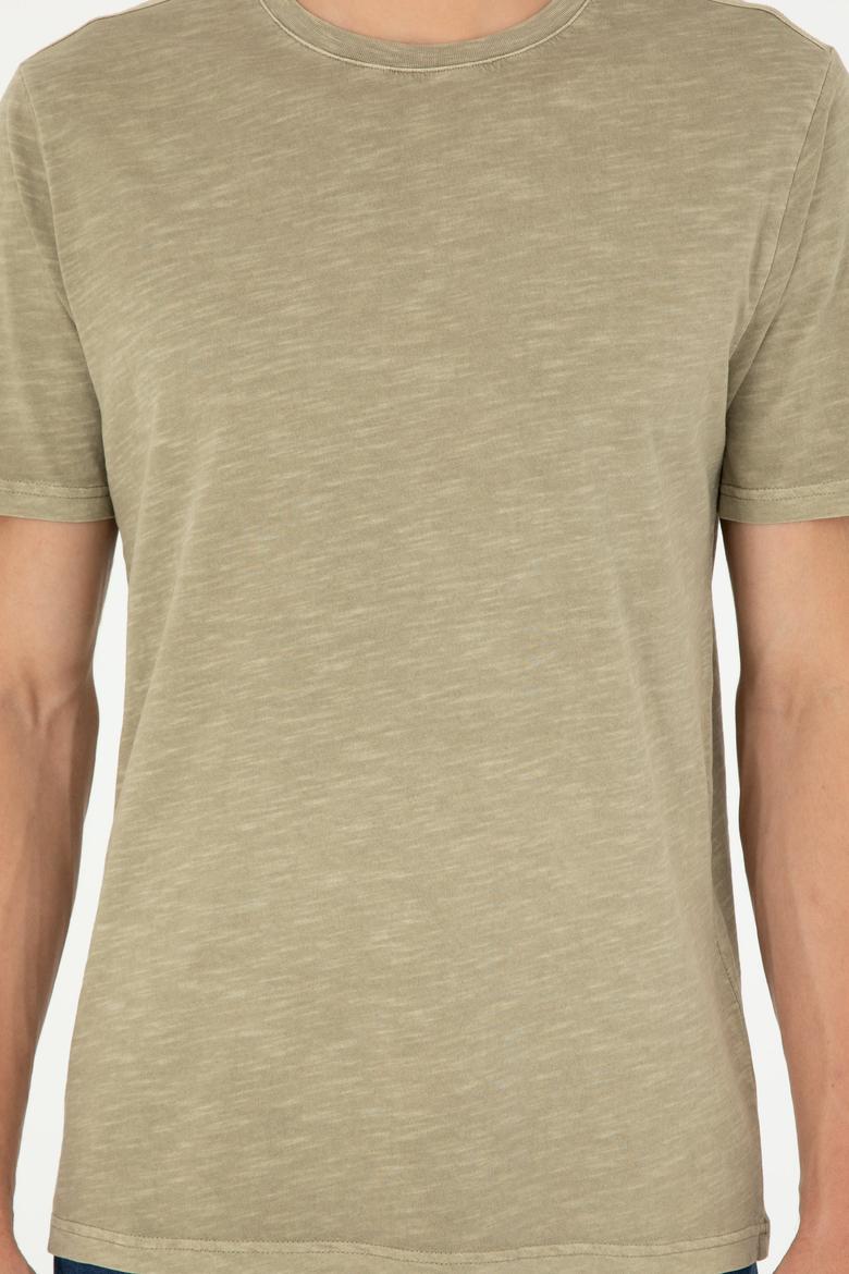 Erkek Regular Fit Bisiklet Yaka Haki Basic Tişört - 50279578011