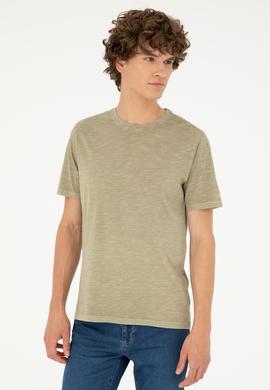 Erkek Regular Fit Bisiklet Yaka Haki Basic Tişört - 50279578011