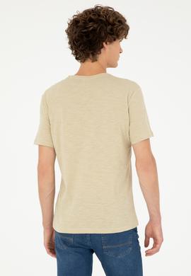 Erkek Açık Haki Basic Tişört - 50279618051