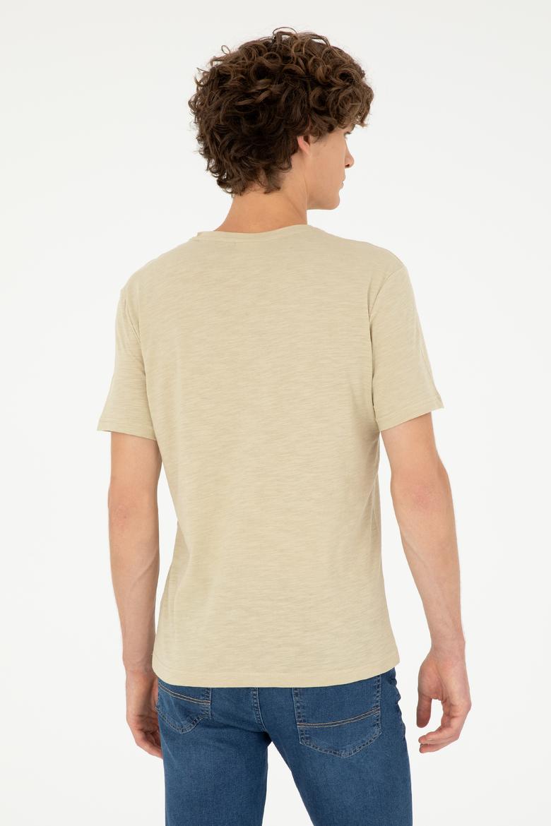 Erkek Açık Haki Basic Tişört - 50279618051