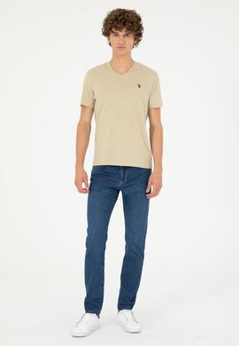 Erkek Açık Haki Basic Tişört - 50279618051