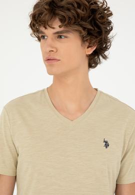 Erkek Açık Haki Basic Tişört - 50279618051