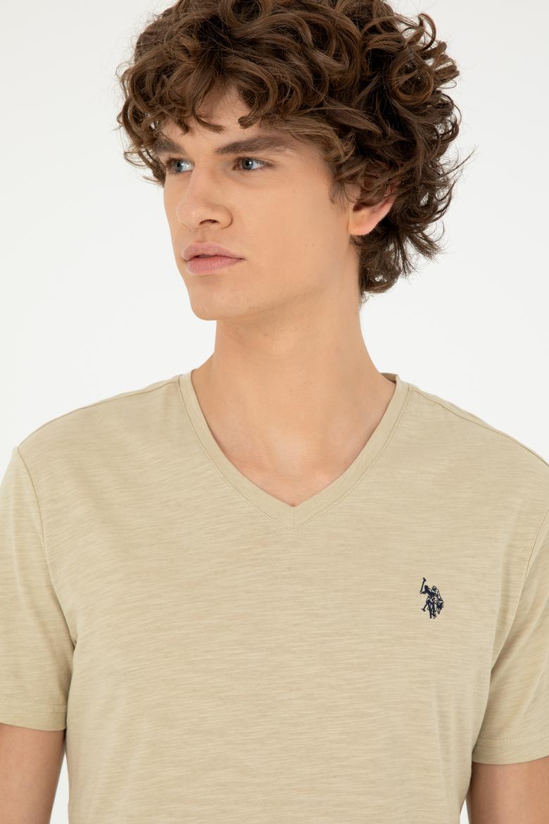 Erkek Açık Haki Basic Tişört - 50279618051