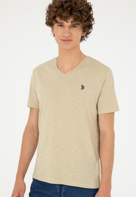 Erkek Açık Haki Basic Tişört - 50279618051