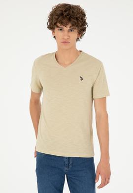 Erkek Açık Haki Basic Tişört - 50279618051