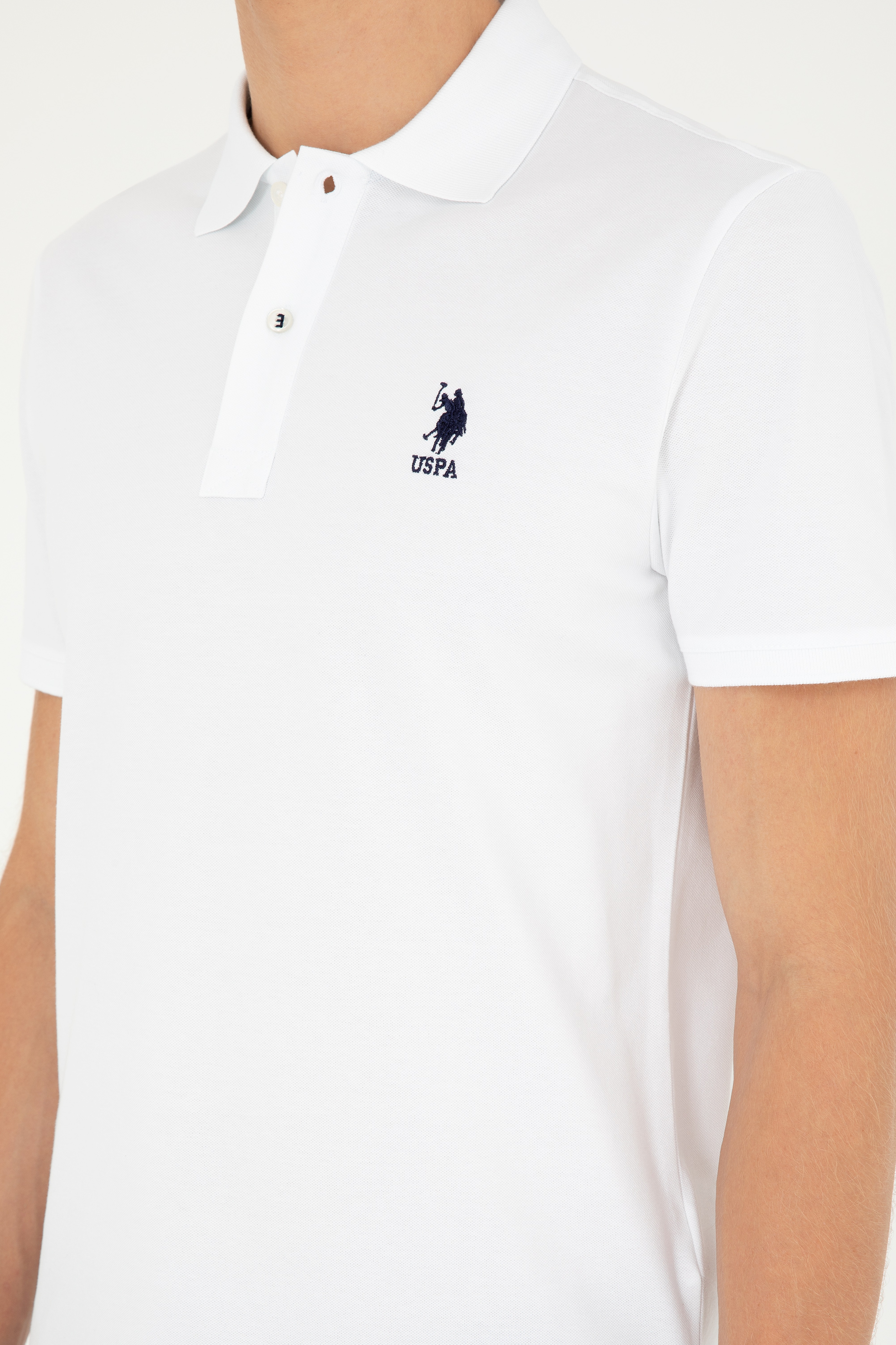 Erkek Slim Fit Polo Yaka Beyaz Basic Tişört - Image 7