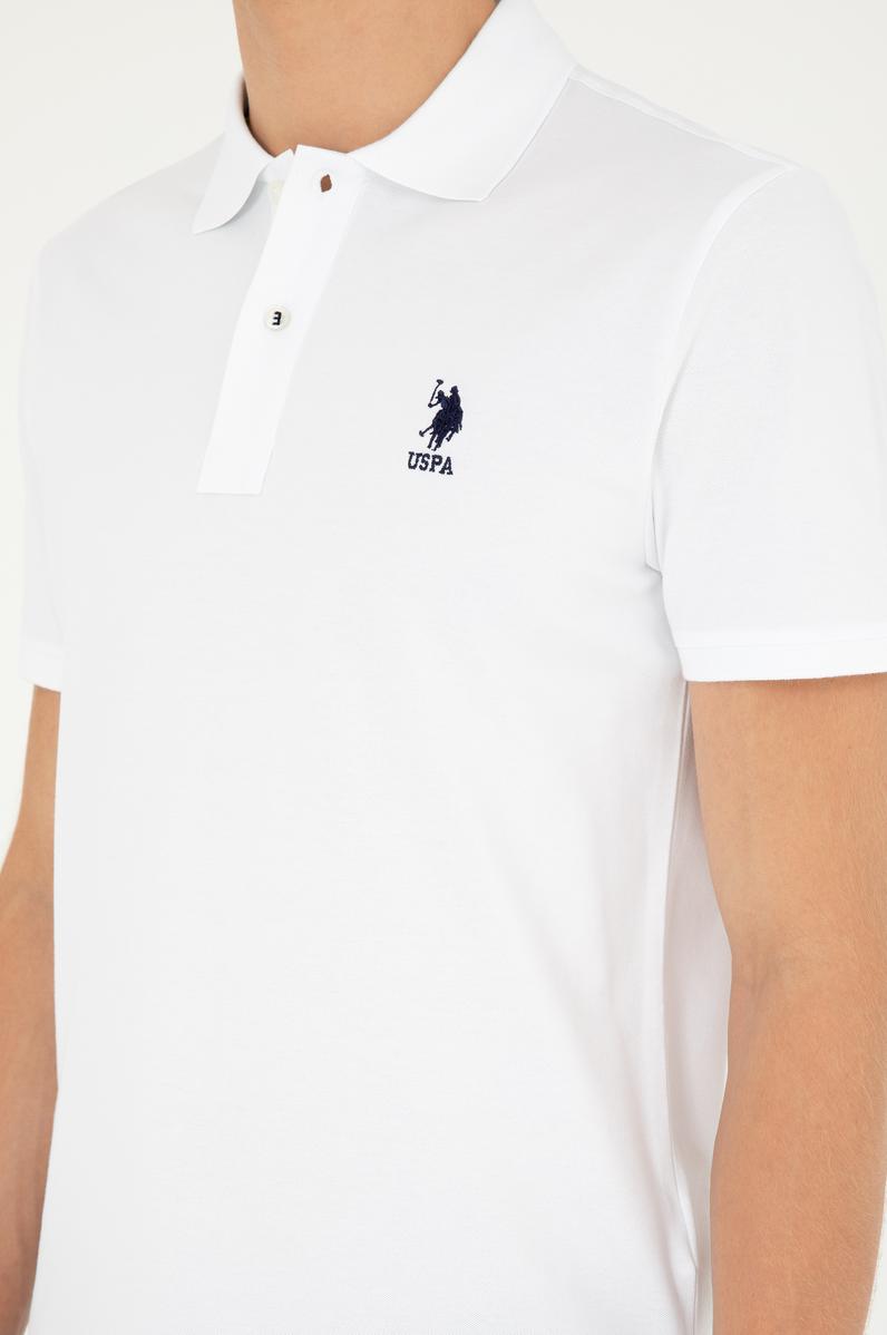 Erkek Slim Fit Polo Yaka Beyaz Basic Tişört