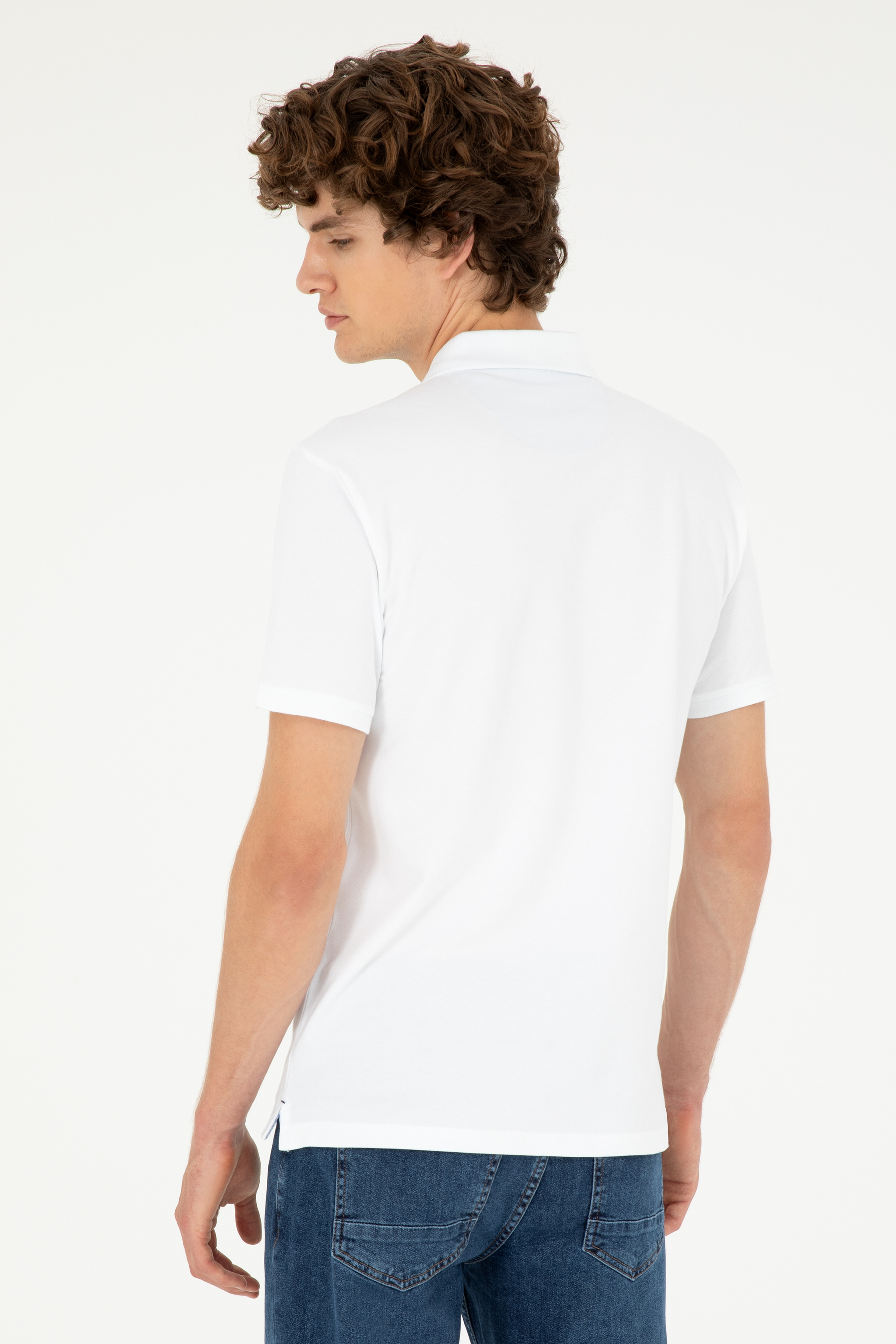 Erkek Slim Fit Polo Yaka Beyaz Basic Tişört