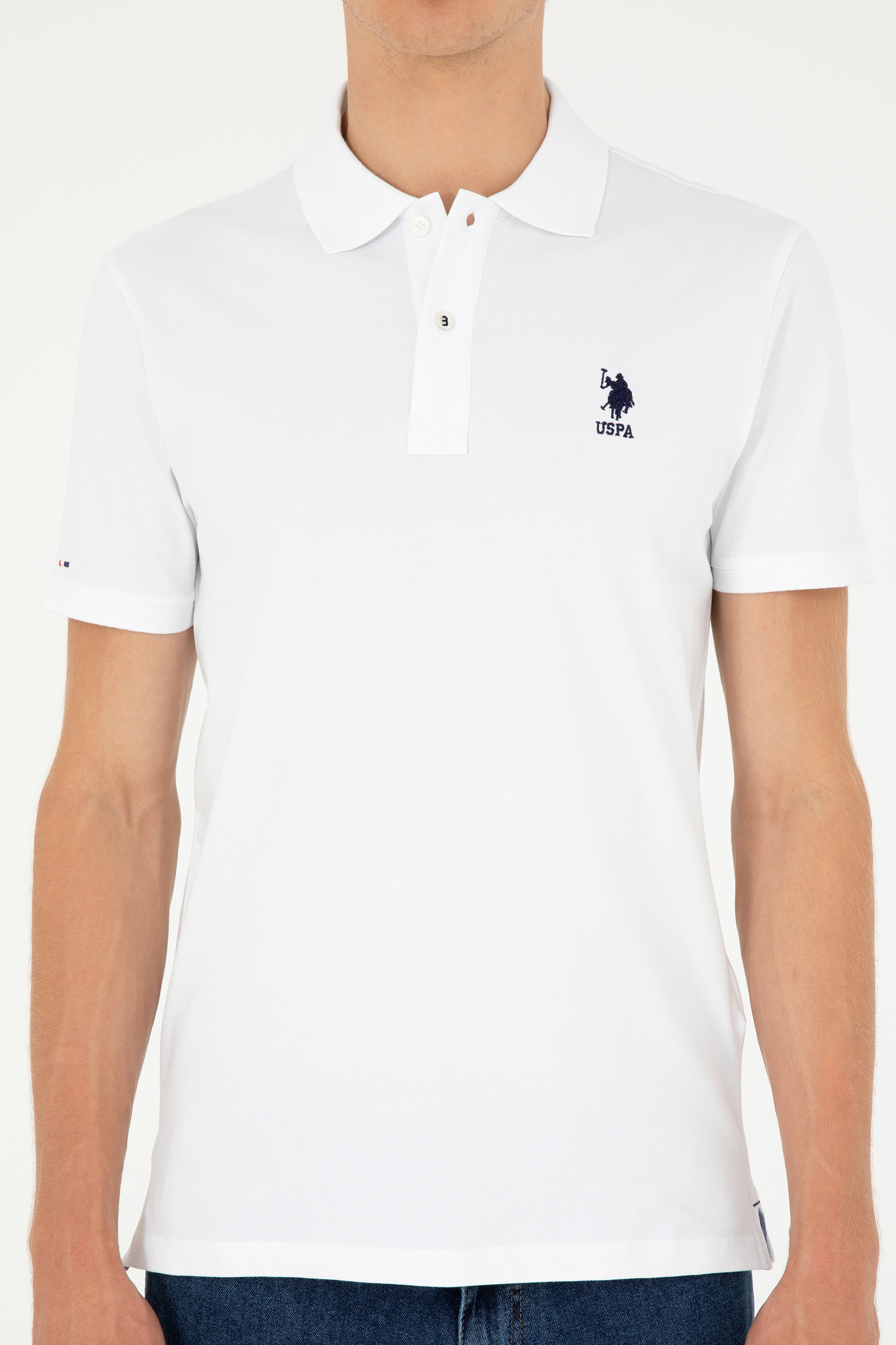 Erkek Slim Fit Polo Yaka Beyaz Basic Tişört