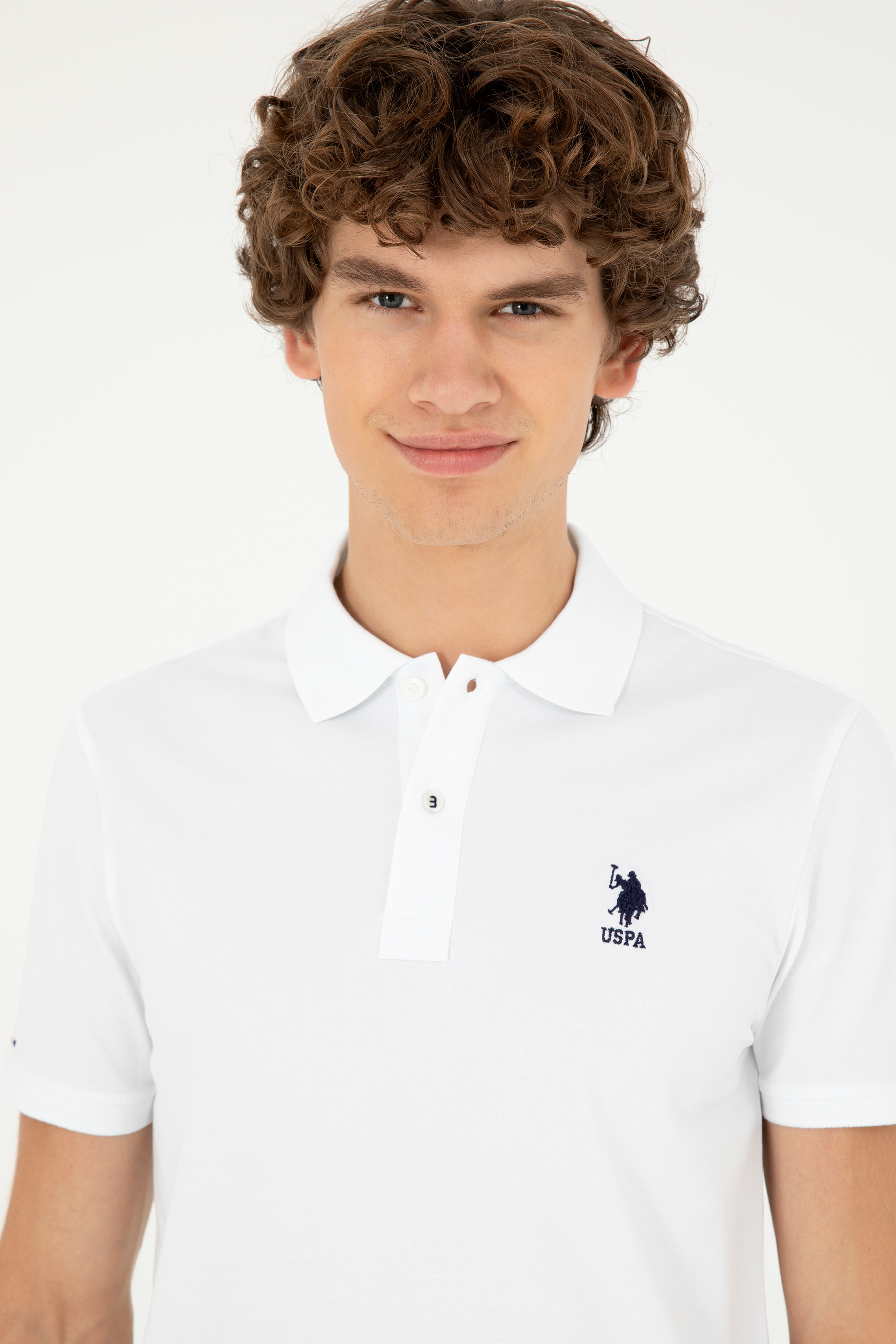 Erkek Slim Fit Polo Yaka Beyaz Basic Tişört - Image 2