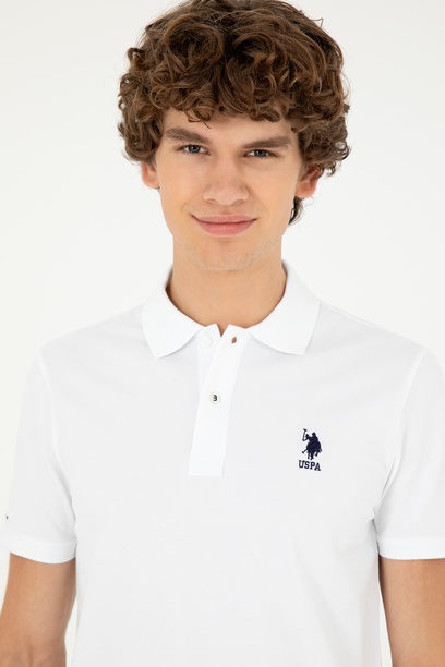 Erkek Slim Fit Polo Yaka Beyaz Basic Tişört