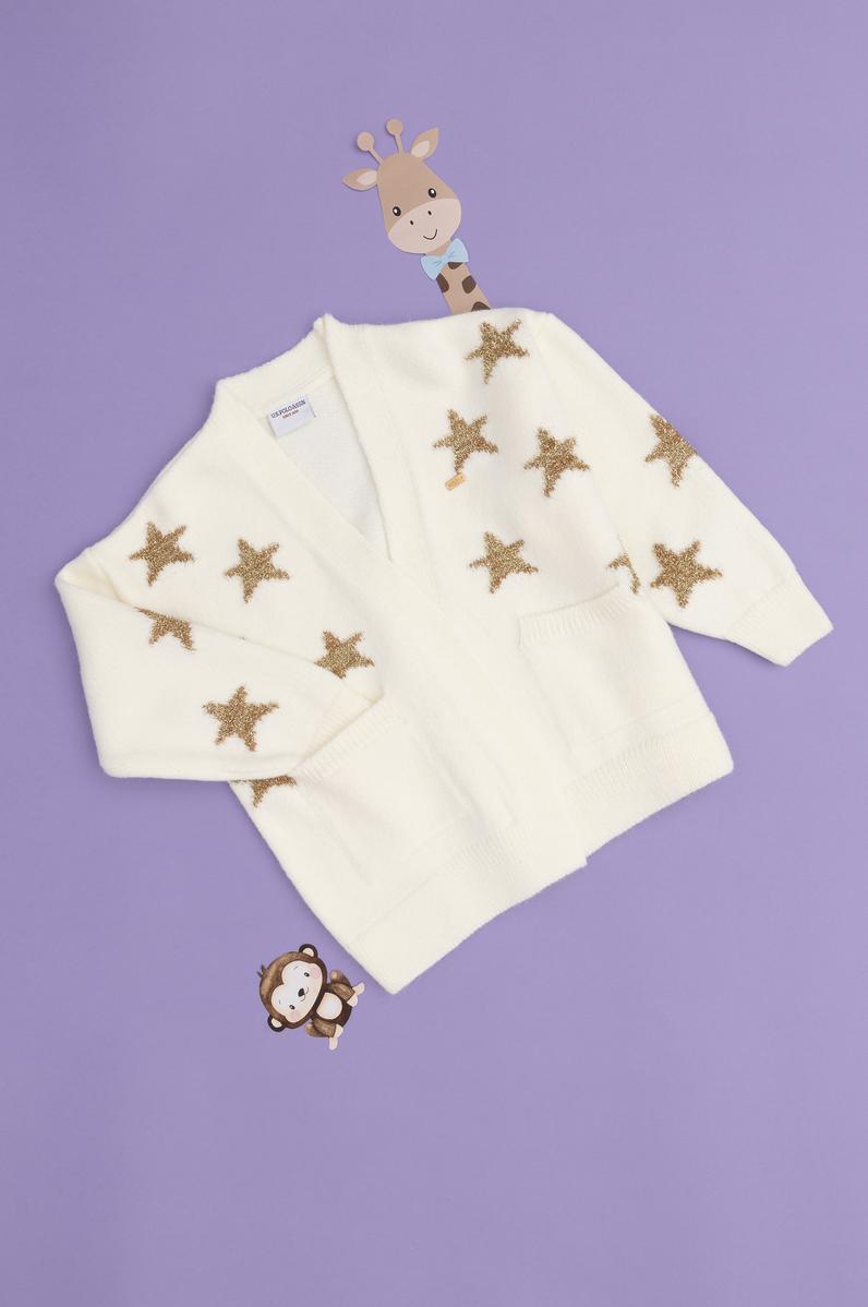 Kız Çocuk Krem V Yaka Triko Hırka