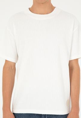 Erkek Oversize Fit Bisiklet Yaka Ekru Tişört - 50282004086