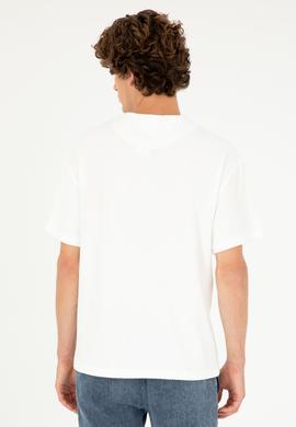 Erkek Oversize Fit Bisiklet Yaka Ekru Tişört - 50282004086