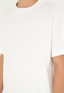 Erkek Oversize Fit Bisiklet Yaka Ekru Tişört - 50282004086