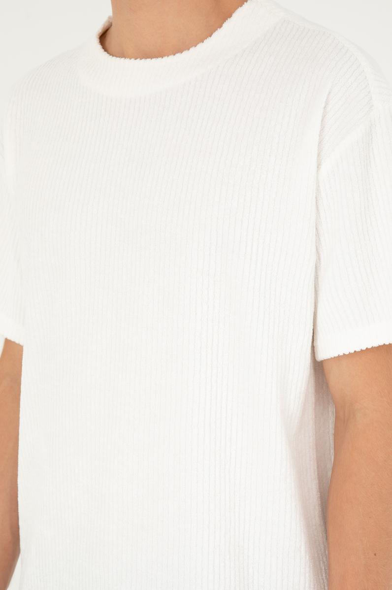 Erkek Oversize Fit Bisiklet Yaka Ekru Tişört