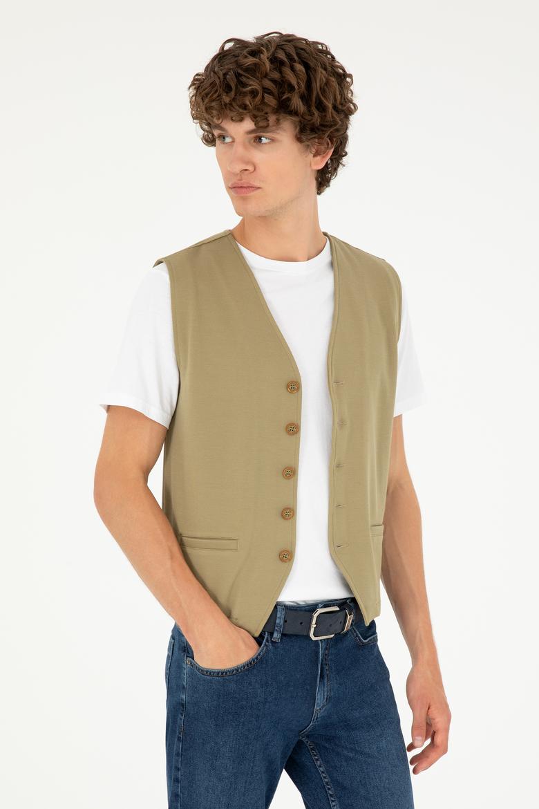 Erkek Haki Örme Yelek