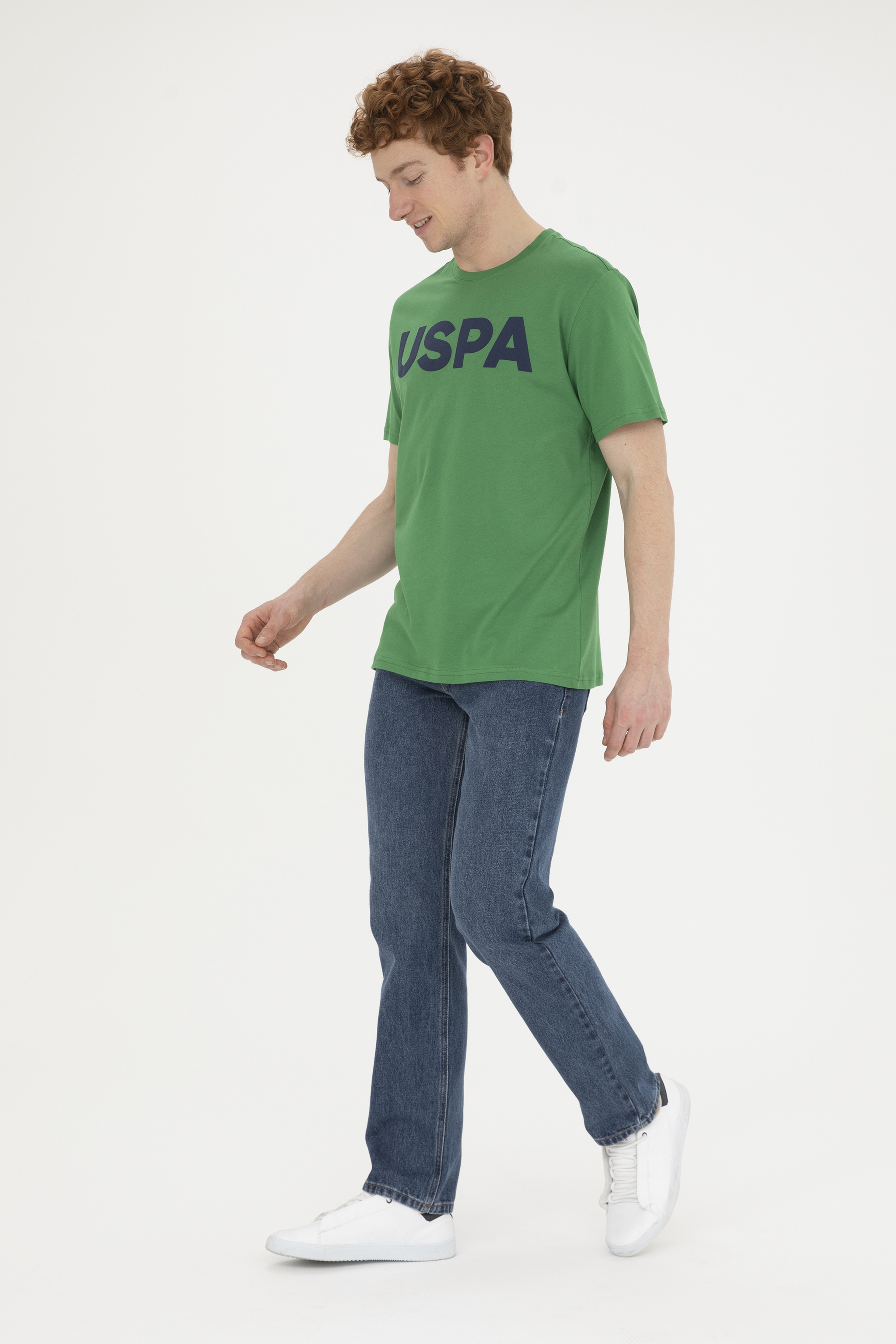 Erkek Regular Fit Bisiklet Yaka Yeşil Basic Tişört