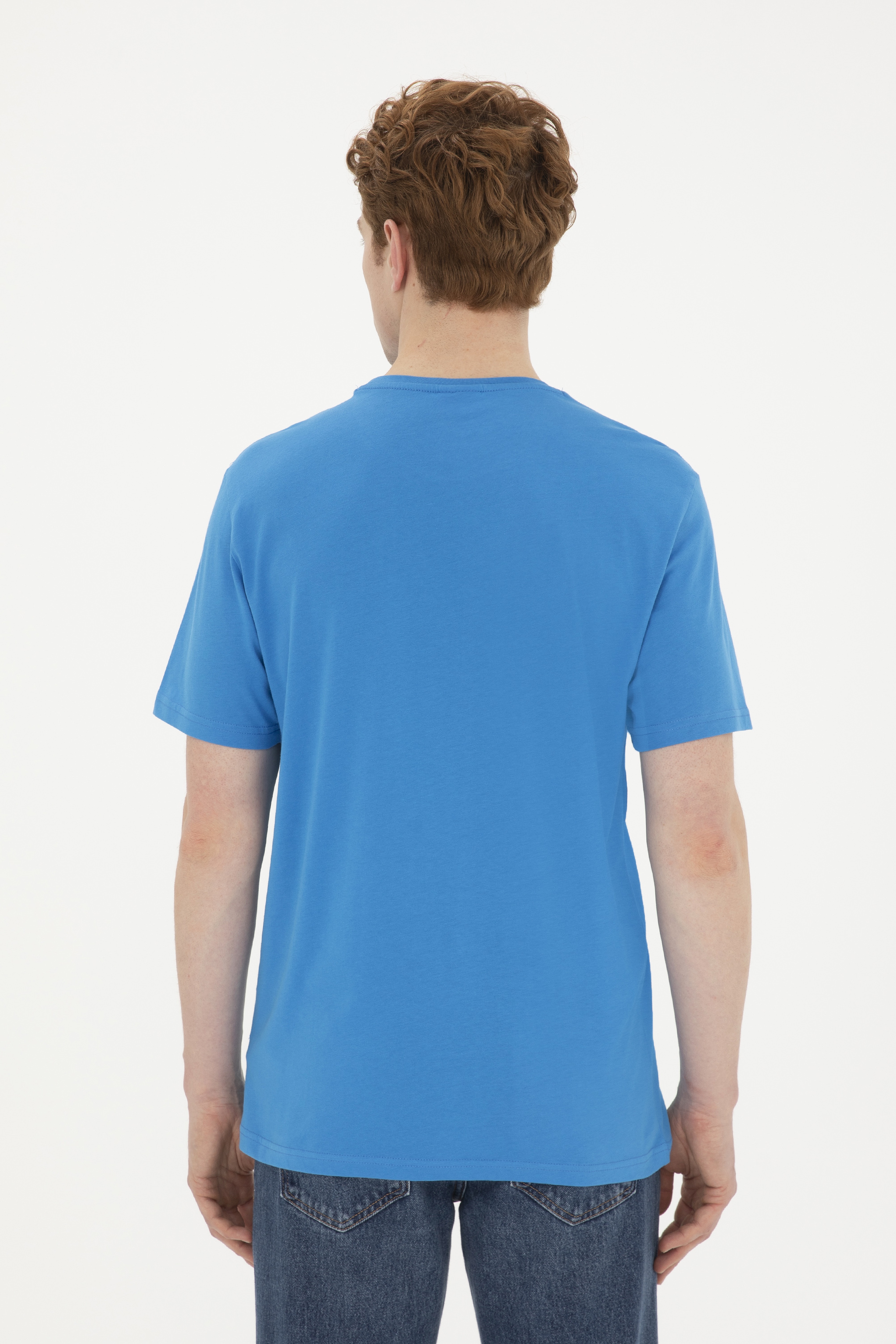 Erkek Regular Fit Bisiklet Yaka Saks Basic Tişört - Image 5