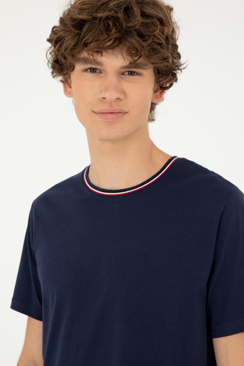 Erkek Regular Fit Bisiklet Yaka Lacivert Tişört - 50294289008
