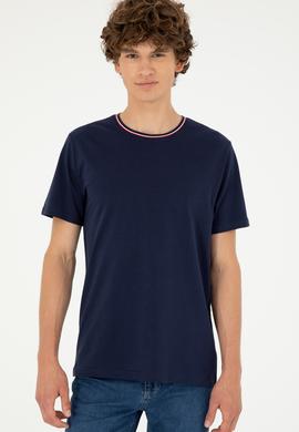 Erkek Regular Fit Bisiklet Yaka Lacivert Tişört - 50294289008