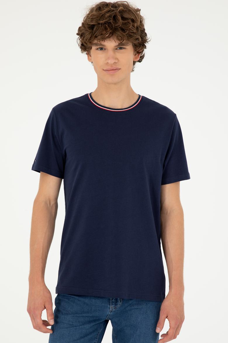 Erkek Regular Fit Bisiklet Yaka Lacivert Tişört - 50294289008