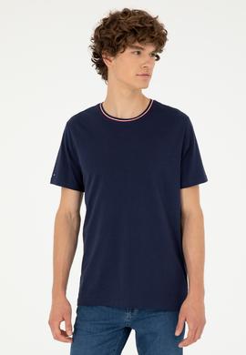 Erkek Regular Fit Bisiklet Yaka Lacivert Tişört - 50294289008