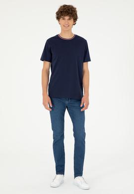 Erkek Regular Fit Bisiklet Yaka Lacivert Tişört - 50294289008