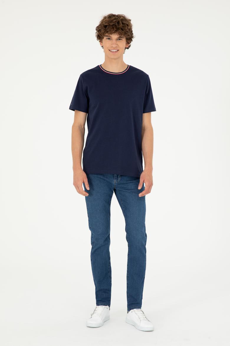 Erkek Regular Fit Bisiklet Yaka Lacivert Tişört - 50294289008