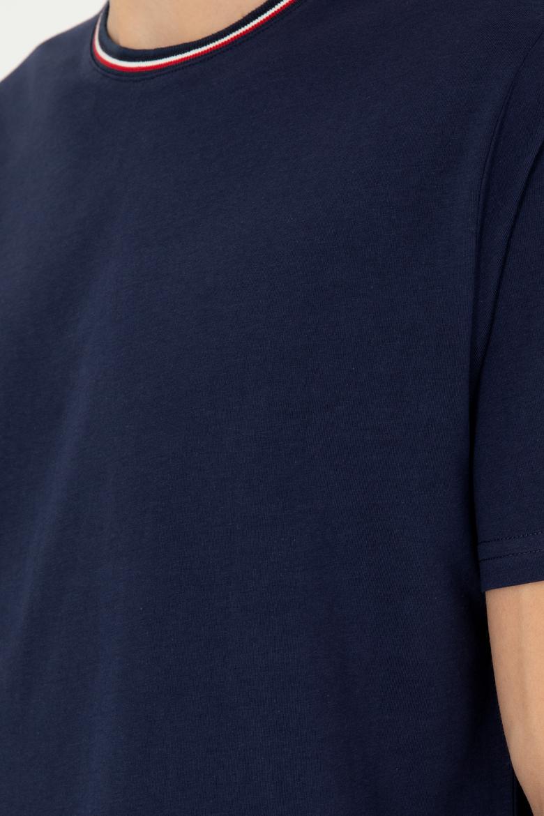 Erkek Regular Fit Bisiklet Yaka Lacivert Tişört - 50294289008