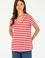 Kadın Kırmızı Çizgili V Yaka Tişört