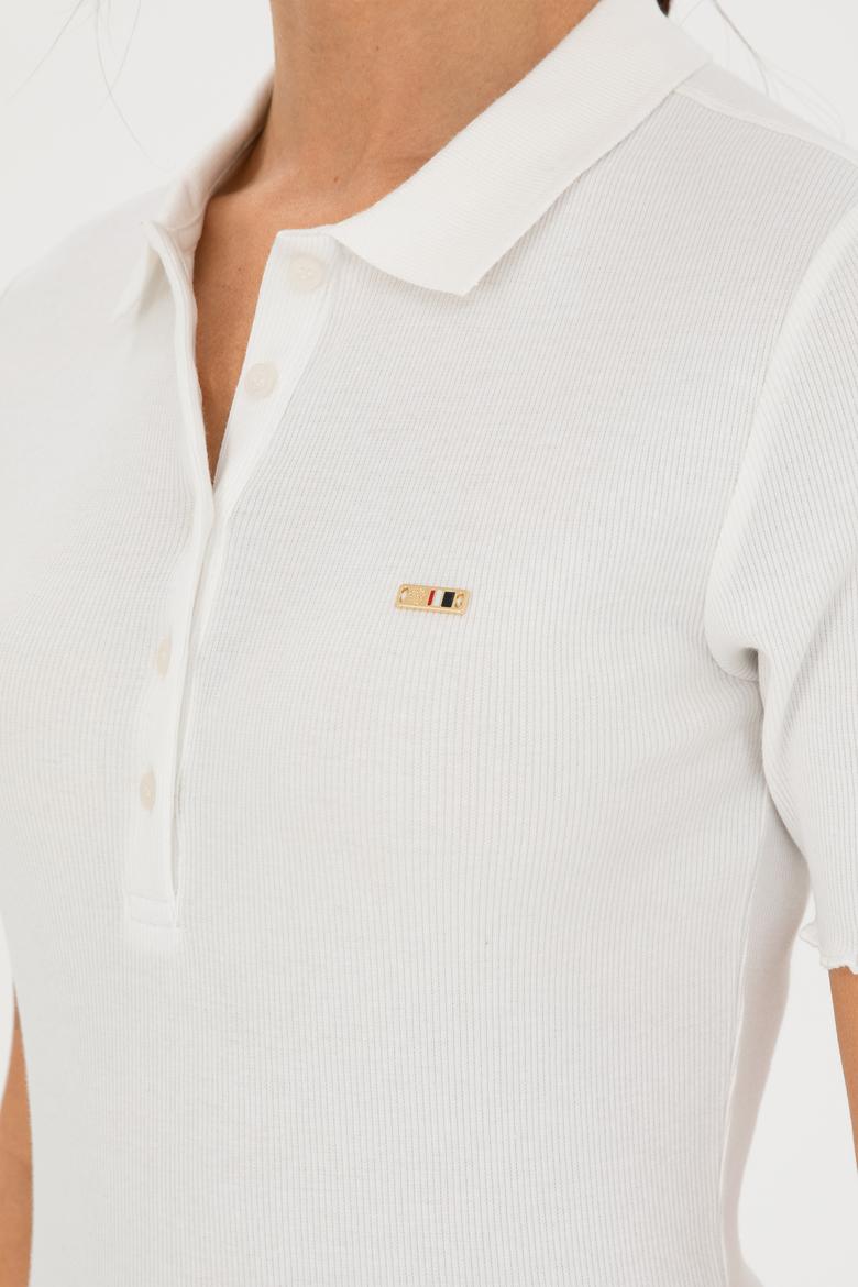 Kadın Ekru Polo Yaka Tişört - 50296156016