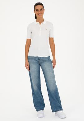 Kadın Ekru Polo Yaka Tişört - 50296156016