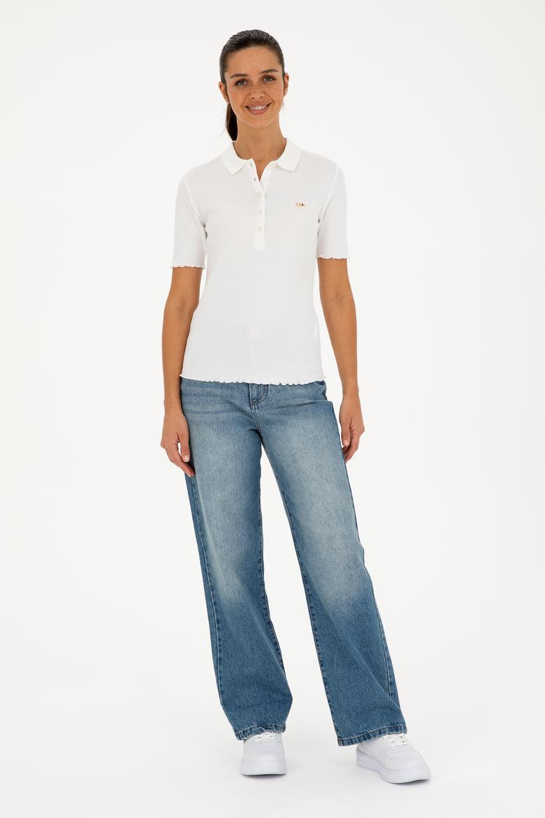 Kadın Ekru Polo Yaka Tişört - 50296156016